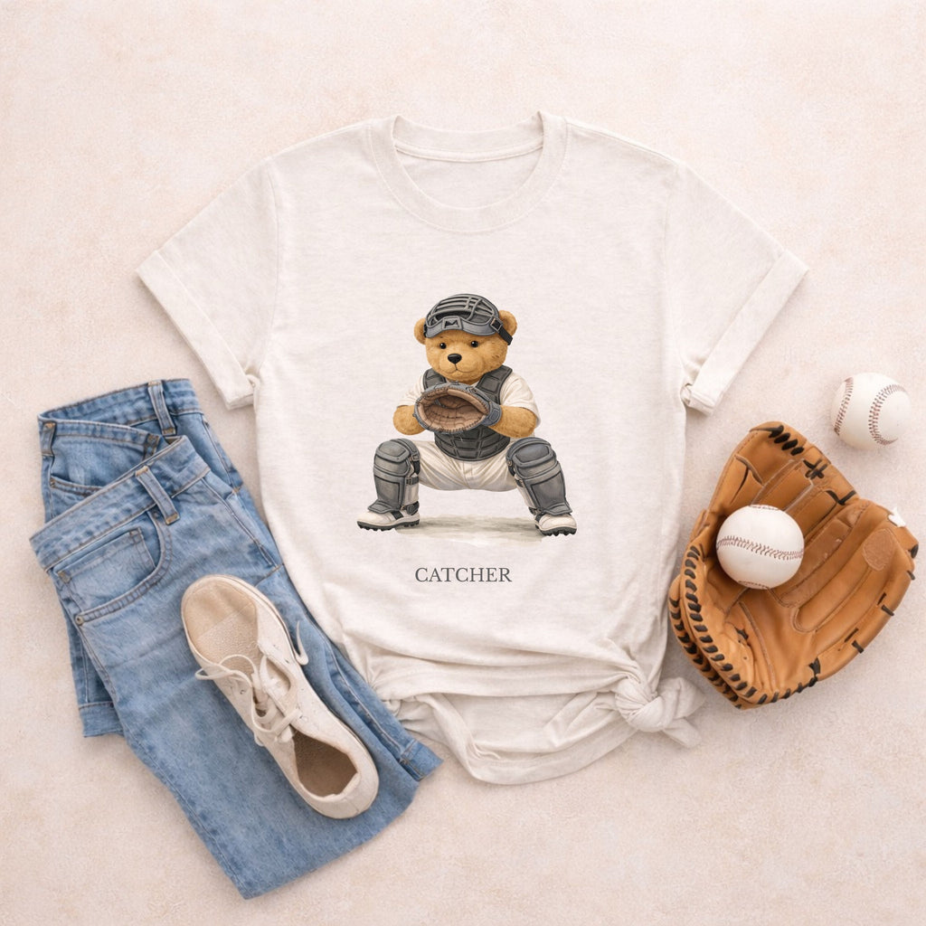 Catcher Baseball Tee – Vintage Bear Graphic
