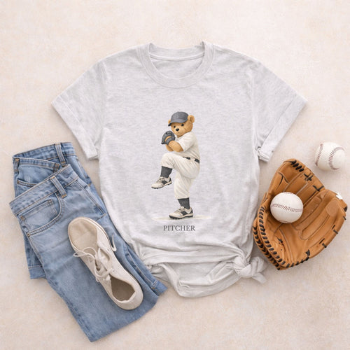 Baseball  Pitcher Tee-Vintage Bear Graphic