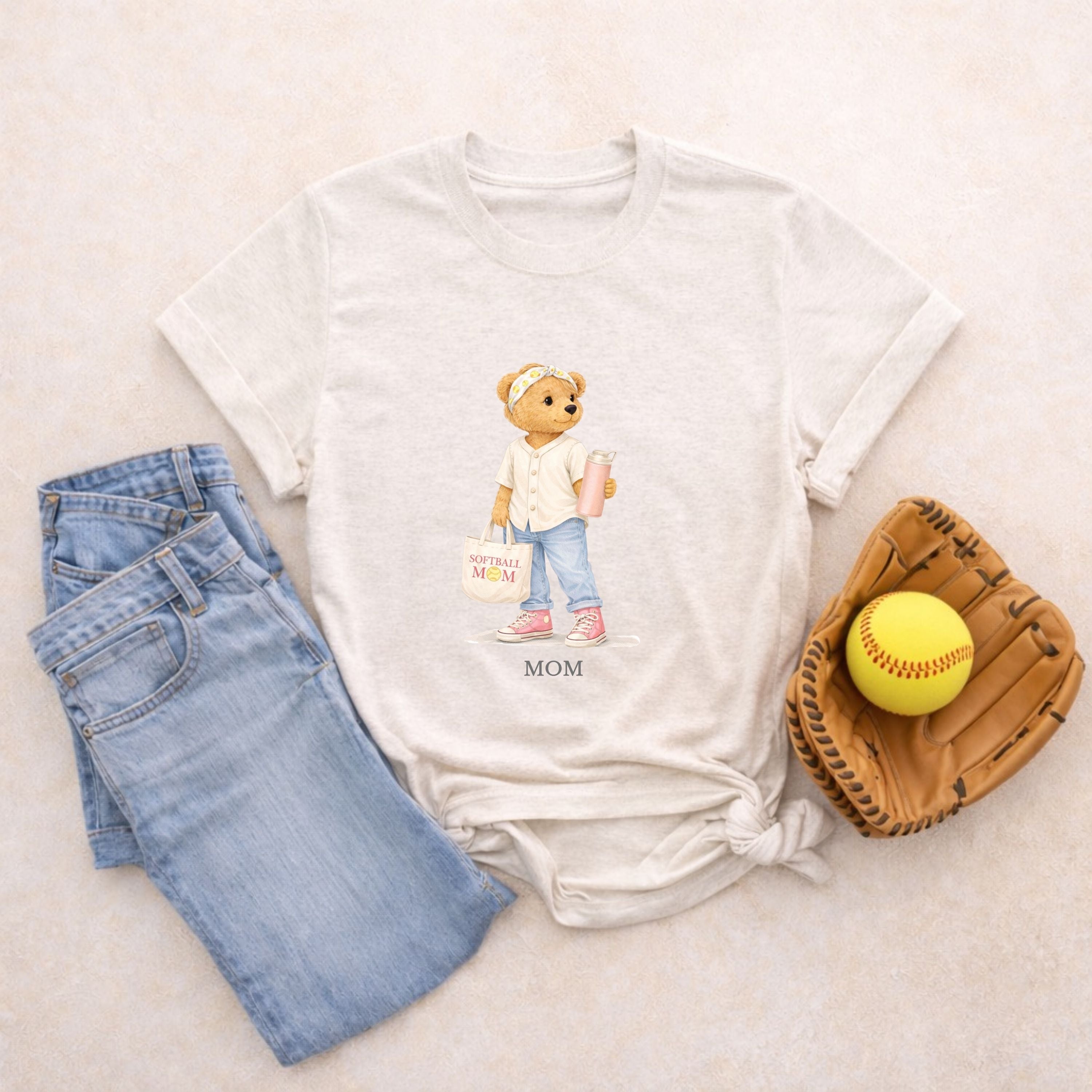 Softball Mom Shirt - Vintage Bear Graphic
