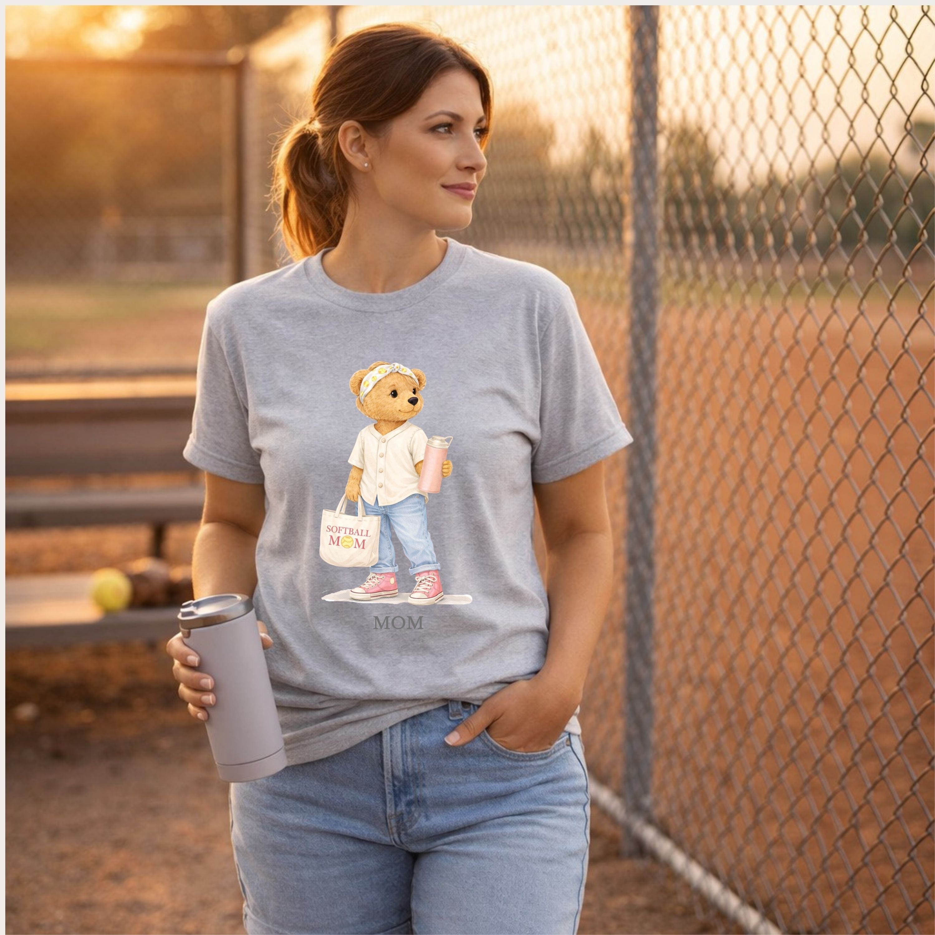 Softball Mom Shirt - Vintage Bear Graphic