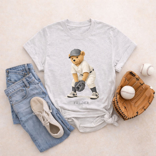 Baseball Fielder Tee-Vintage Bear Graphic