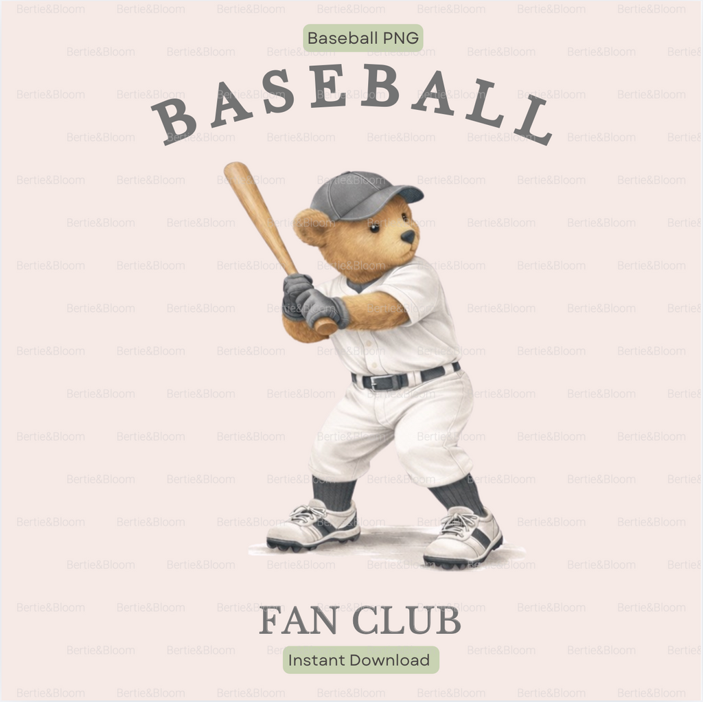 Baseball Bear PNG Design – Instant Download