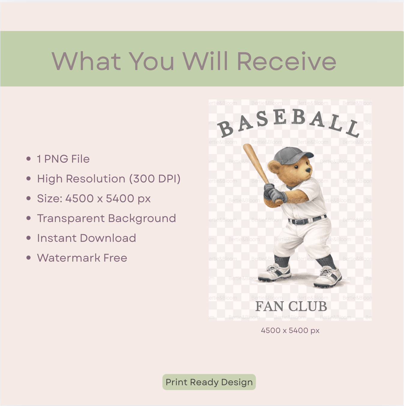 Baseball Bear PNG Design – Instant Download